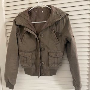 Distressed military style bomber jacket